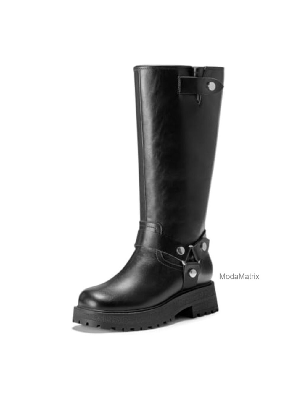 Wide Calf Knee High Moto Boots Faux Suede Block Heel